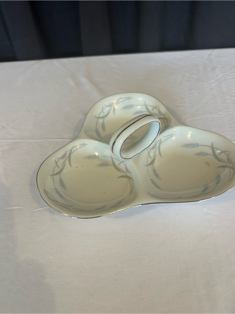 Valmont Ivory Divided Serving Dish with Pale Blue Wheat Motif